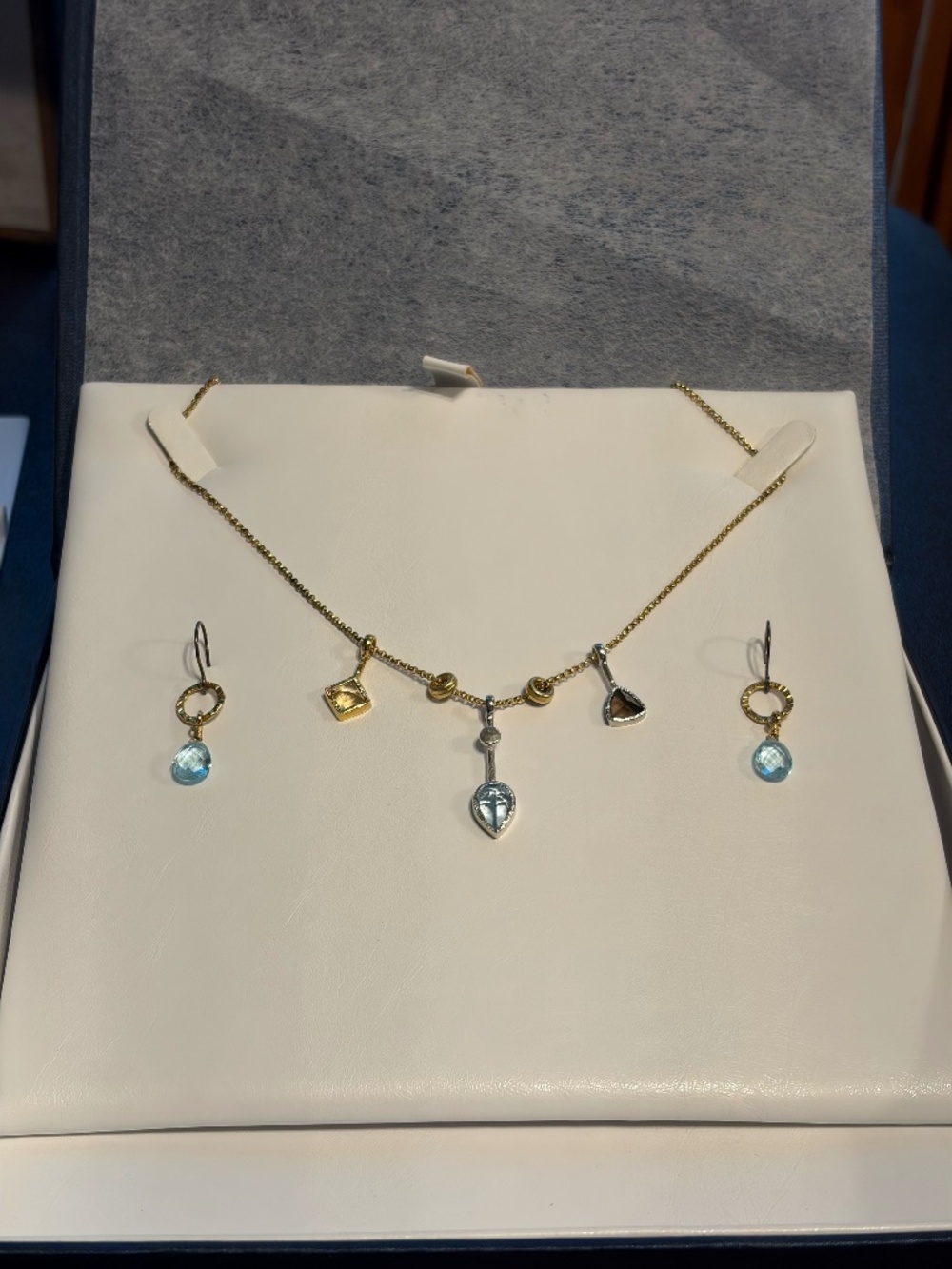 Authentic Q Evon Designer Fine Jewelry Set - Gemstone Necklace & Earrings